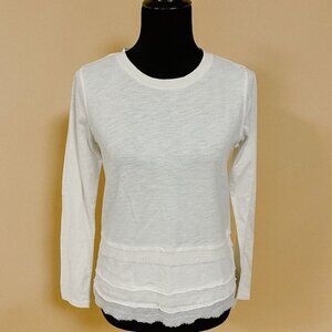 Atwell Spa White Cotton Frayed Tiered Long Sleeve Top Leah Tee Size S